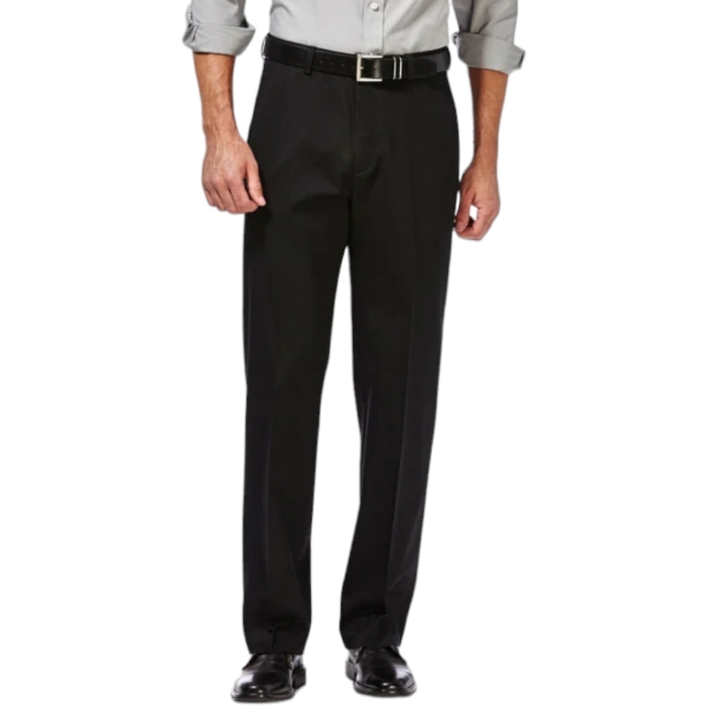Haggar Classic Fit No Iron Khaki Pants 42 29 Black Flat Front Expandable Stretch